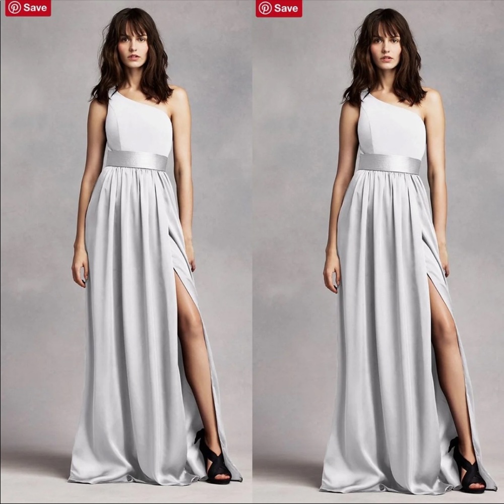 One Shoulder Dress with Satin Sash WHITE